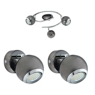 Ceiling Spot Light & 2x Matching Wall Lights Black Nickel Round Adjustable Lamp