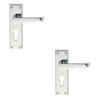 2x PAIR Straight Victorian Lever on Euro Lock Backplate x 43mm Chrome