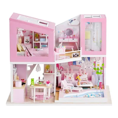 1:24 DIY Handmake Assembly Doll House Miniature Furniture Kit with LED Light Toy for Kids Birthd