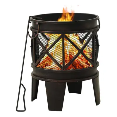 vidaXL Rustic Fire Pit with Poker Î¦42x54 cm Steel Fire Bowl Patio Heater Home