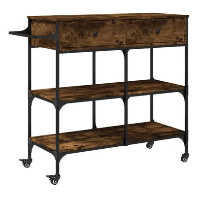 vidaXL Kitchen Trolley Rolling Cart Storage Cart Smoked Oak Engineered Wood