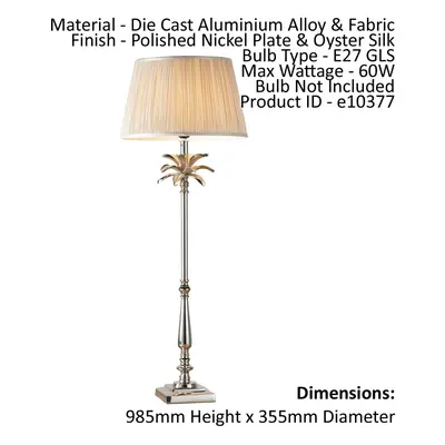 Table Lamp Polished Nickel Plate & Oyster Silk 60W E27 Base & Shade e10377