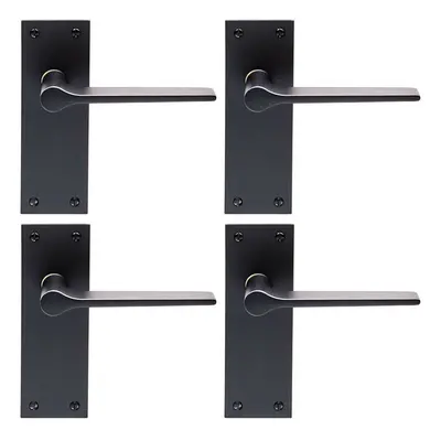 4x PAIR Flat Straight Handle on Slim Latch Backplate x 50mm Matt Black