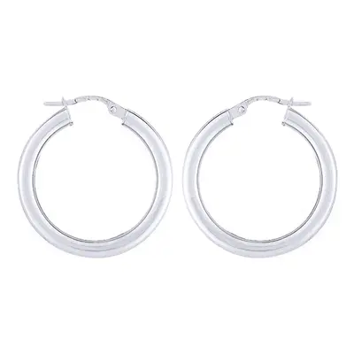 Jewelco London Ladies 9ct White Gold - 3mm Gauge Classic Plain Hoop Earrings - 25mm - ENR02906