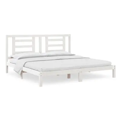 vidaXL Solid Wood Pine Bed Frame White 200x200 cm Wooden Bedstead Bed Base