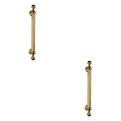 2x Ornate Pull Handle with Reeded Grip 353mm Fixing Centres Polished Brass