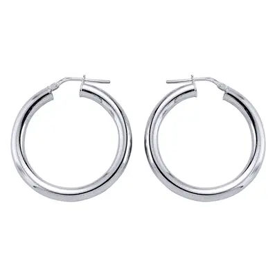 Jewelco London Ladies Sterling Silver Round Tube Polished Hoop Earrings 36mm - ER1