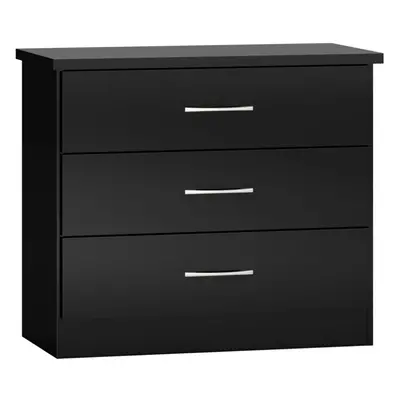 Nevada Drawer Chest of Drawers in Black Gloss Finish Metal Runners Handles