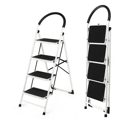 4-Step Ladder Folding Step Stool Portable Steel Ladder with Handgrip