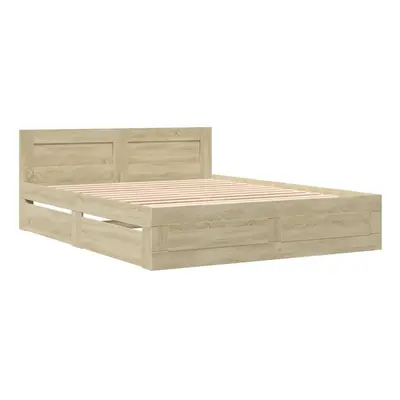 vidaXL Bed Frame with Headboard Bed Sonoma Oak 160x200 cm Engineered Wood