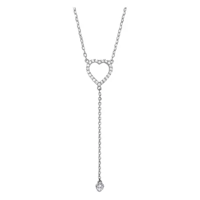 Jewelco London Ladies Rhodium Plated Sterling Silver CZ Lil n Large Love Hearts Lariat Necklace 