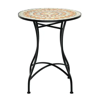 Mosaic Round Table Retro Mosaic Side Table with Iron Frame