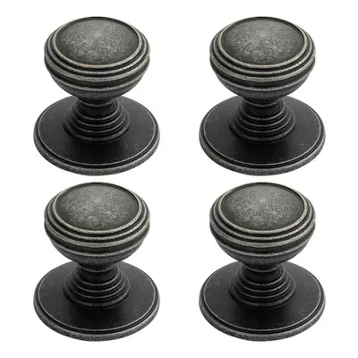 4x Ringed Tiered Cupboard Door Knob 30mm Diameter Pewter Cabinet Handle