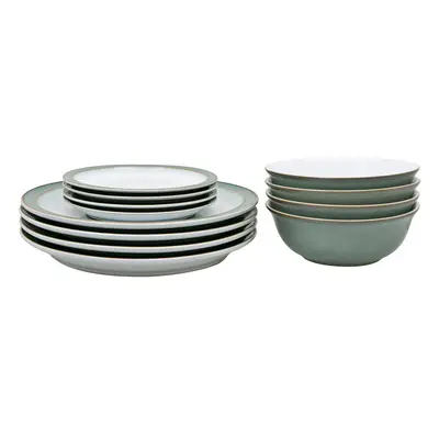 Denby - Regency Green Dinner Set For - Piece Green, White Ceramic Tableware Set - Dishwasher Mic