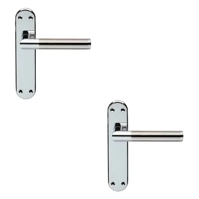 2x Round Bar Lever on Latch Backplate Door Handle x 40mm Chrome & Nickel