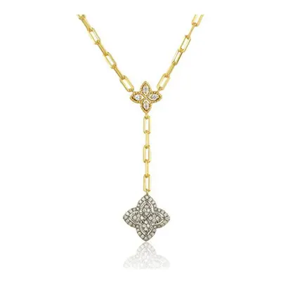 Jewelco London 14k Gold-plated Silver Round CZ Double Pointed Quatrefoil Clover Lariat Necklace 