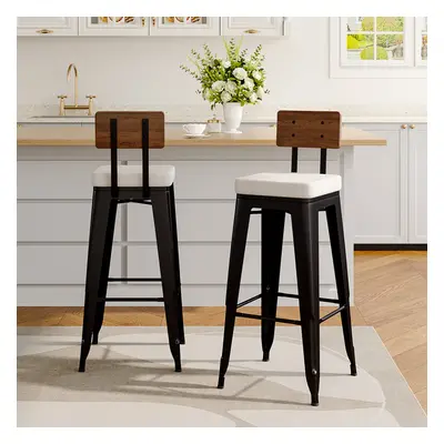 2Pcs Metal Breakfast Bar Stools with Backrest