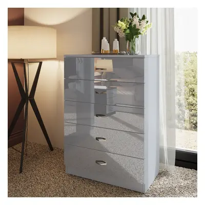 (Gloss Grey) Drawer Gloss Chest Of Drawers Bedroom Storage