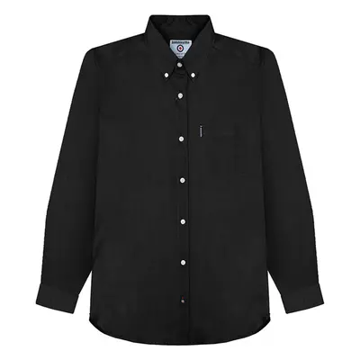 (S, Black) Lambretta Mens Oxford Long Sleeve Button Down Collar Smart Casual Shirt - Black