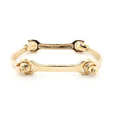 Jewelco London Ladies Solid 9ct Yellow Gold Screw Spanner & Socket Bone 4.5mm Bangle Bracelet - 