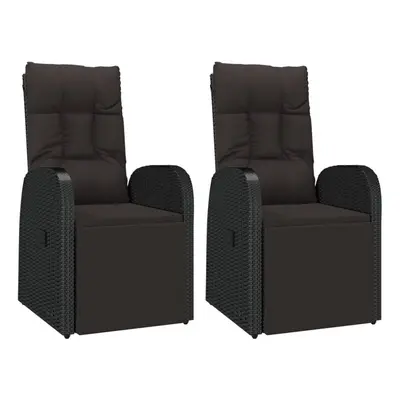 vidaXL 2x Reclining Garden Chairs with Cushions Black Poly Rattan Recliner