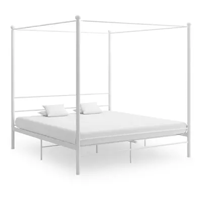 vidaXL Canopy Bed Frame White Metal 200x200 cm Bedroom Furniture Bed Base