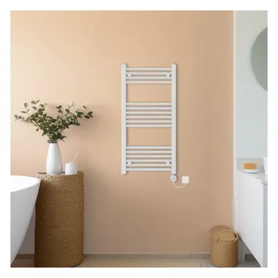 (White, 1000x500mm) NRG Prefilled Thermostatic Electric Straight Heated Towel Rail Radiator