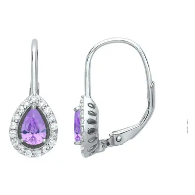 Jewelco London Ladies Sterling Silver Lilac Pear Cubic Zirconia Tears of Joy Halo Drop Earrings 