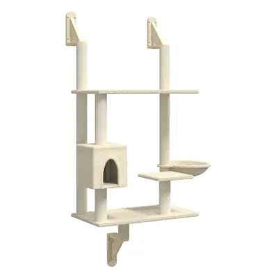 (cream) vidaXL Wall-mounted Cat Tree with Scratching Post Cat Climbing Tree Light Grey