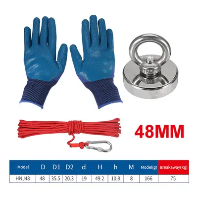 (48mm) HNJ48/60/75mm Strong Neodymium Fishing Magnet Set With 10m Rope And Gloves Fishing Tools