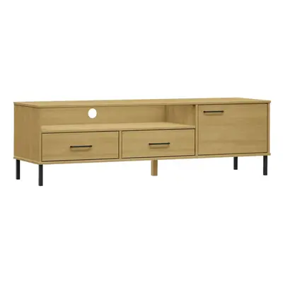 (brown) vidaXL Solid Wood Pine TV Cabinet with Metal Legs OSLO Furniture Multi Colours