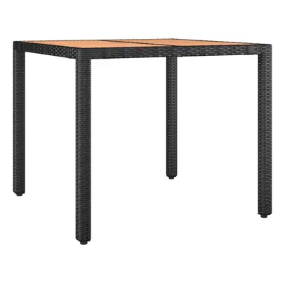 vidaXL Garden Table with Wooden Top Black Poly Rattan and Solid Wood Acacia