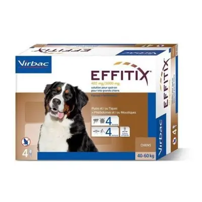 (4 pipettes XL-40-60kg) EFFITIX Virbac for Dogs Kills Repels Ticks Fleas