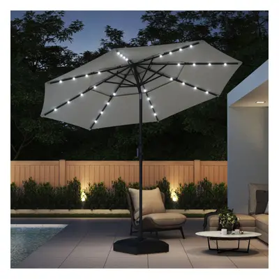 (Light Grey, 35L Water Tank with Wheels) LED Lights Solar Powered Sun Shade Umbrella