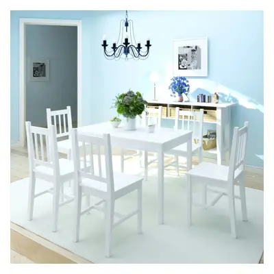 7 Piece Dining Table and Chairs Set Kitchen Home Furniture Pinewood White