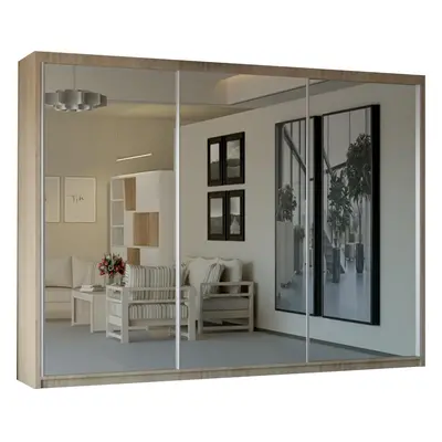 (Oak) Modern Mirror Slidding Door Wardrobe 250cm