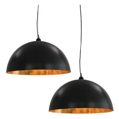 vidaXL 2x Ceiling Lamps Black and Gold Semi-spherical 50cm E27 Pendant Light