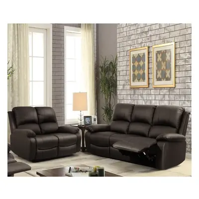 (Brown, 3+2 Set) Reclining Luxury Leather Sofa Set In Choice of colours- Piece, Piece, Armchair