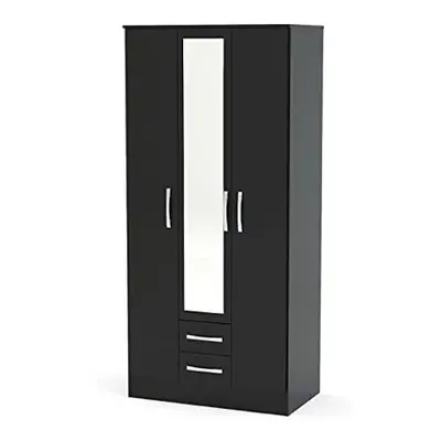 Larz Door Drawer Wardrobe With Mirror-Black