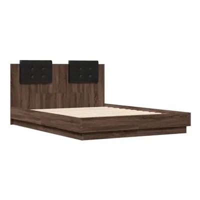 vidaXL Bed Frame with Headboard Brown Oak 135x190 cm Double Engineered Wood