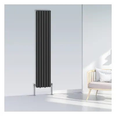 (1800x354mm Double, Black) NRG Oval Column Designer Radiator Horizontal Vertical Central Heating