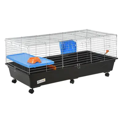 PawHut 119cm Small Animal Cage for Rabbit Ferret Guinea Pig w/ Food Dish Black