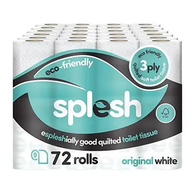 Splesh by Cusheen Toilet Roll Bulk Buy (72 Toilet Rolls) - Eco-Friendly, Soft & Quilted 3-Ply To