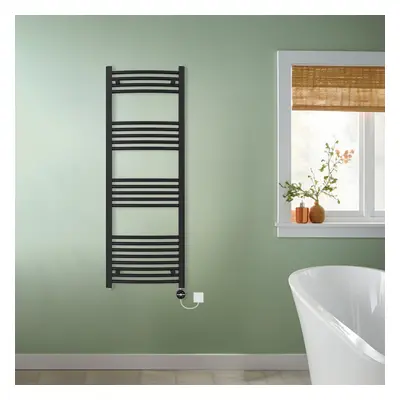 (Black, 1400x500mm) NRG Prefilled Thermostatic Electric Curved Heated Towel Rail Radiator