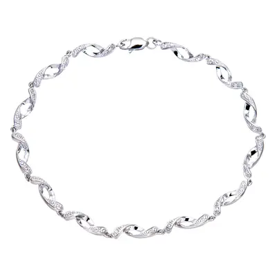 Jewelco London 9ct White Gold Round 5pts Diamond Twist Eyelet Link Bracelet - PBCAXL02563W