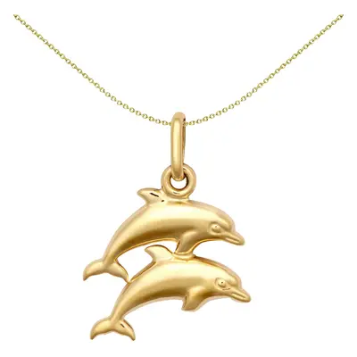 Jewelco London Ladies 9ct Yellow Gold Double Leaping Dolphin Charm Pendant - JPC247