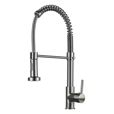 Brushed Nickel Hot Cold Kitchen Sink Faucets Brass Rotation Single Lever Pull Out Spring Spout M