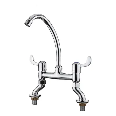 (A) Hot Cold Water Dispenser Basin Sink Degree Swivel Dual Lever Deck Mount Spout Faucet