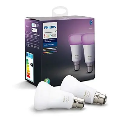 Philips Hue Twin Pack White and Colour Ambiance Smart Bulb LED [B22 Bayonet Cap] with Bluetooth.