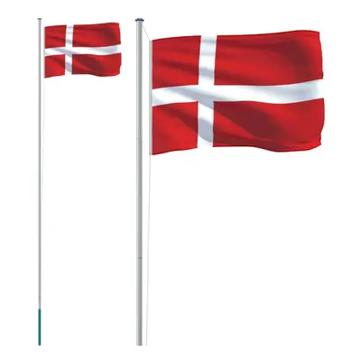 vidaXL Denmark Flag and Pole Flagpole Decoration Flag Pole Kit Flag Aluminium